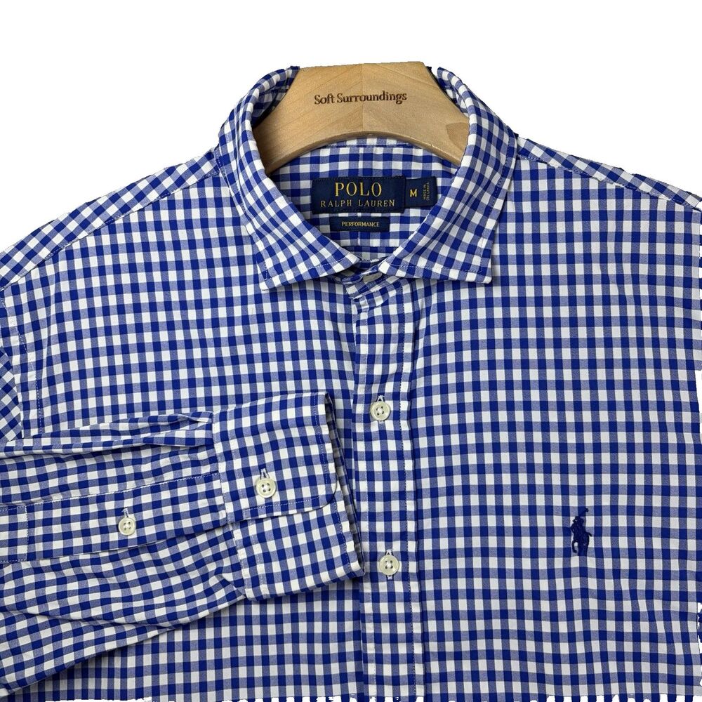 Polo Ralph Lauren Performance Button Shirt Mens Medium Blue Plaid Stretch